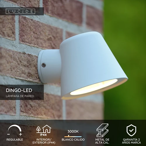 Lucide DINGO-LED - Lámpara de pared Dentro/Fuera - LED Regul. - GU10 - 1x5W 3000K - IP44 - Blanco - USP